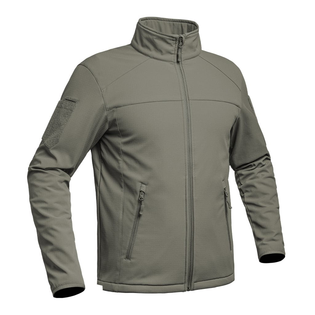Chaqueta softshell FIGHTER verde con membrana impermeable X-PERF (3000 mm), corte ergonómico y resistencia al viento