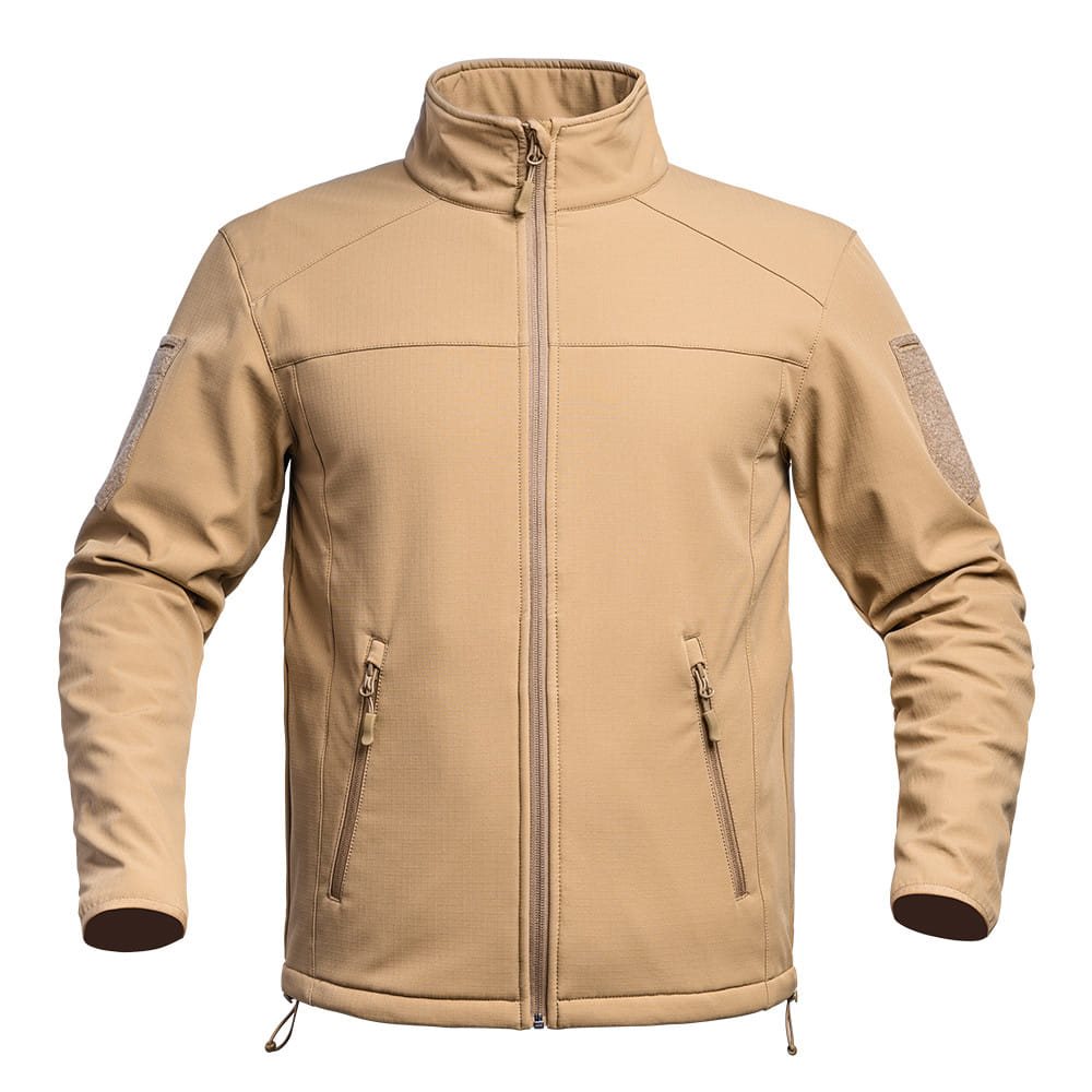 Chaqueta softshell FIGHTER color tan con membrana impermeable X-PERF 3000 mm
