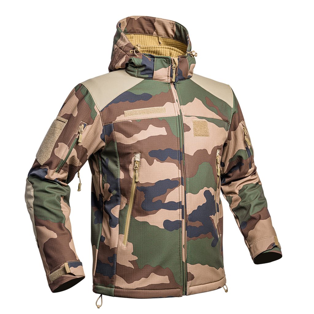 Bunda FIGHTER V2 softshell con capucha, membrana X-PERF 3000 mm, camuflaje CCE TARN