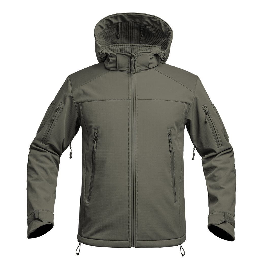 Chaqueta softshell Bunda FIGHTER V2 verde con capucha, corte cómodo y membrana impermeable X-PERF 3000 mm