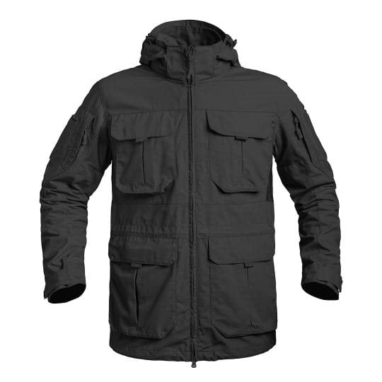 Bunda FIGHTER LONG rip-stop 5.0 negra con capucha, estilo militar, resistente y práctica