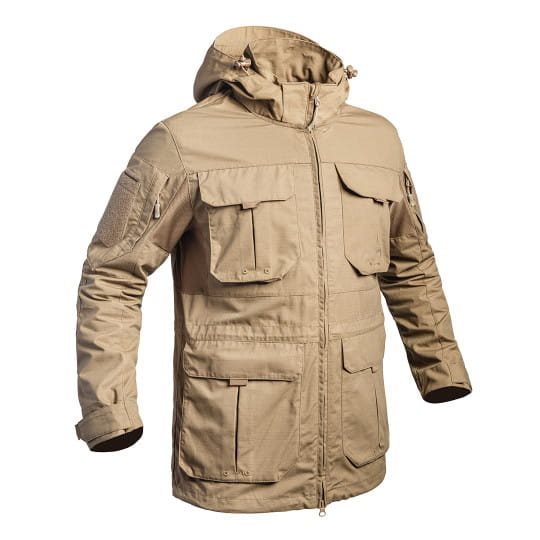 Bunda FIGHTER LONG Rip-stop 5.0 TAN, chaqueta con capucha estilo militar