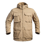 Bunda FIGHTER LONG Rip-stop 5.0 TAN, chaqueta con capucha estilo militar