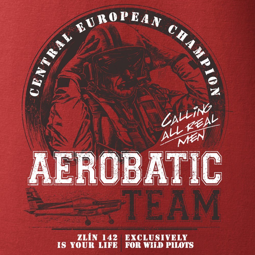 Camiseta roja de algodón con estampado del monoplano acrobático Zlín Z-142