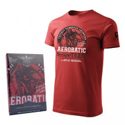 Camiseta roja de algodón con estampado del monoplano acrobático Zlín Z-142