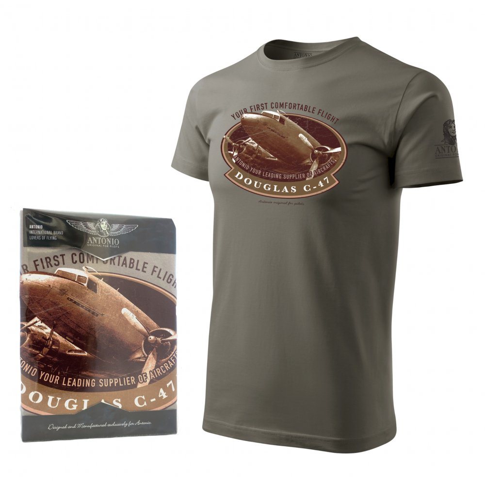 Camiseta Douglas C-47 SKYTRAIN gris verdoso con motivo del avión