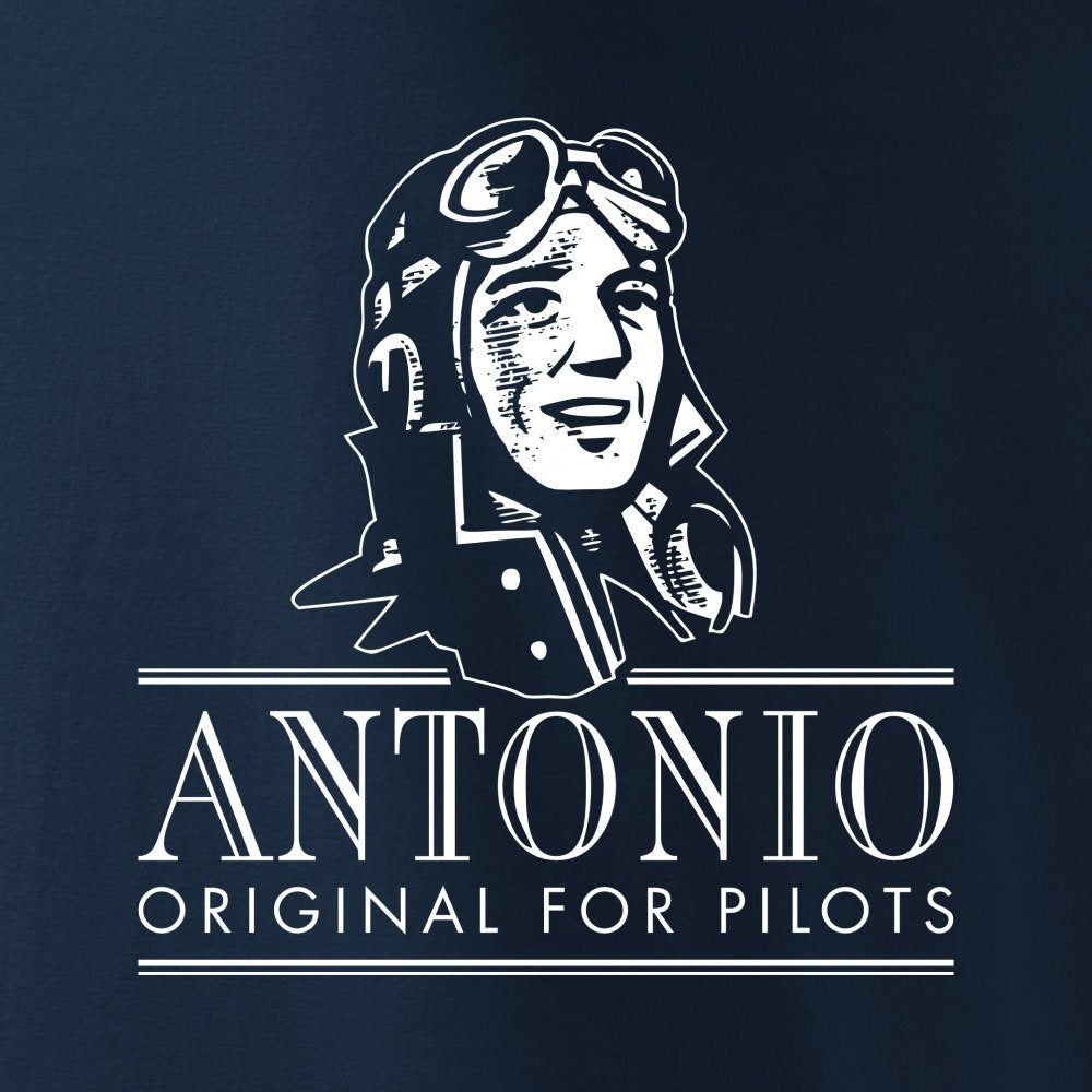 Camiseta azul con el alfabeto fonético ICAO impreso, manga corta