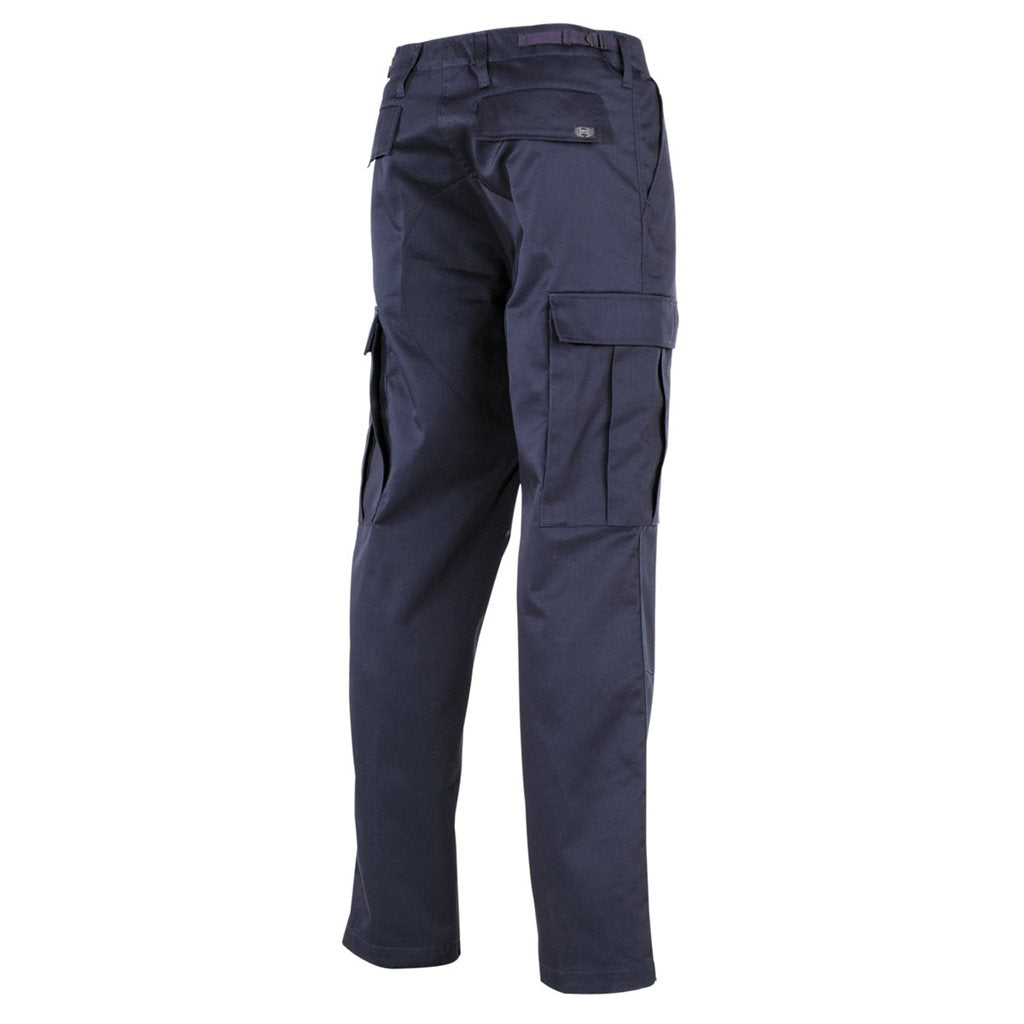 Pantalones BDU estilo US azules, 65% poliéster y 35% algodón, cosidos