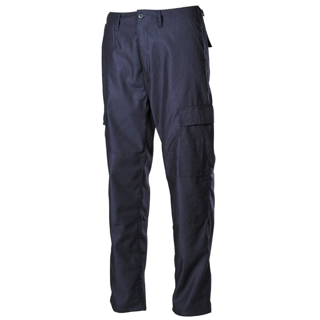Pantalones BDU estilo US azules, 65% poliéster y 35% algodón, cosidos