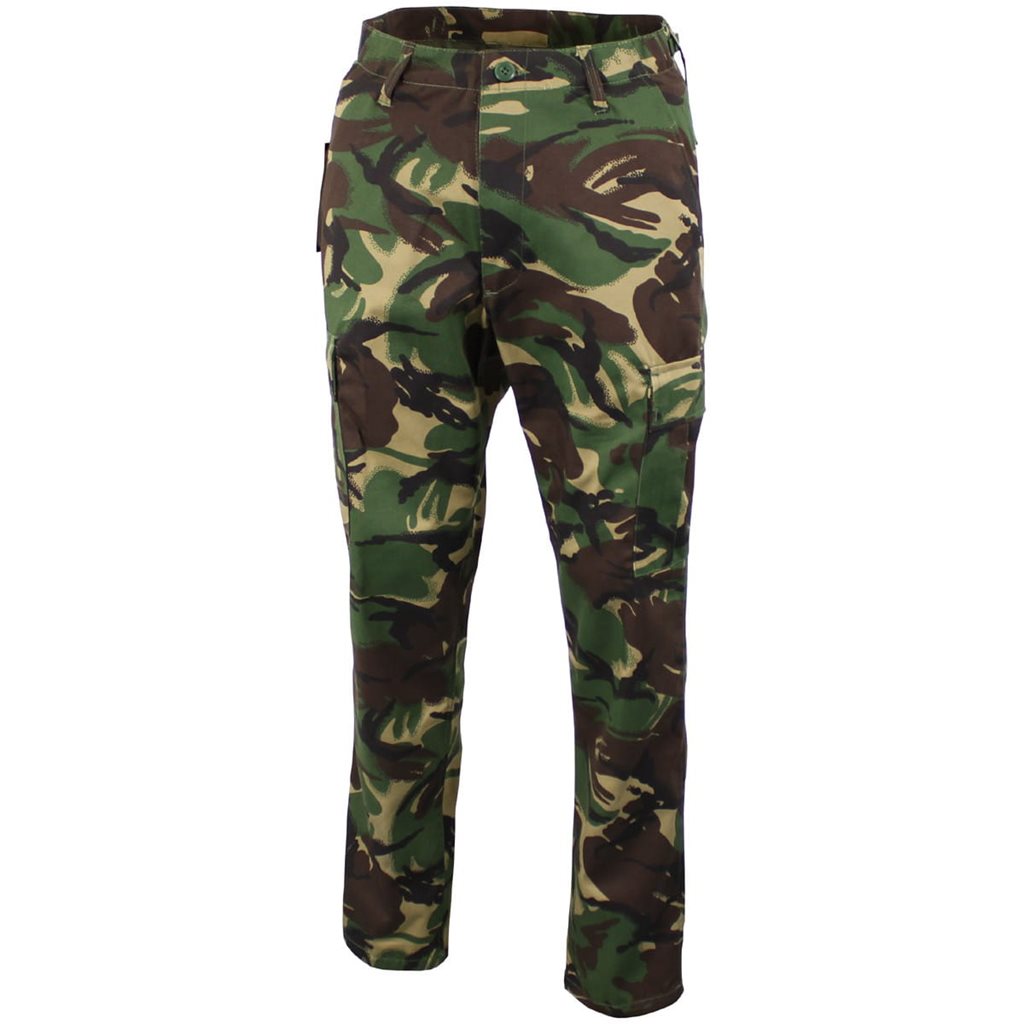 Pantalones BDU corte US con camuflaje británico DPM, 65% poliester 35% algodon