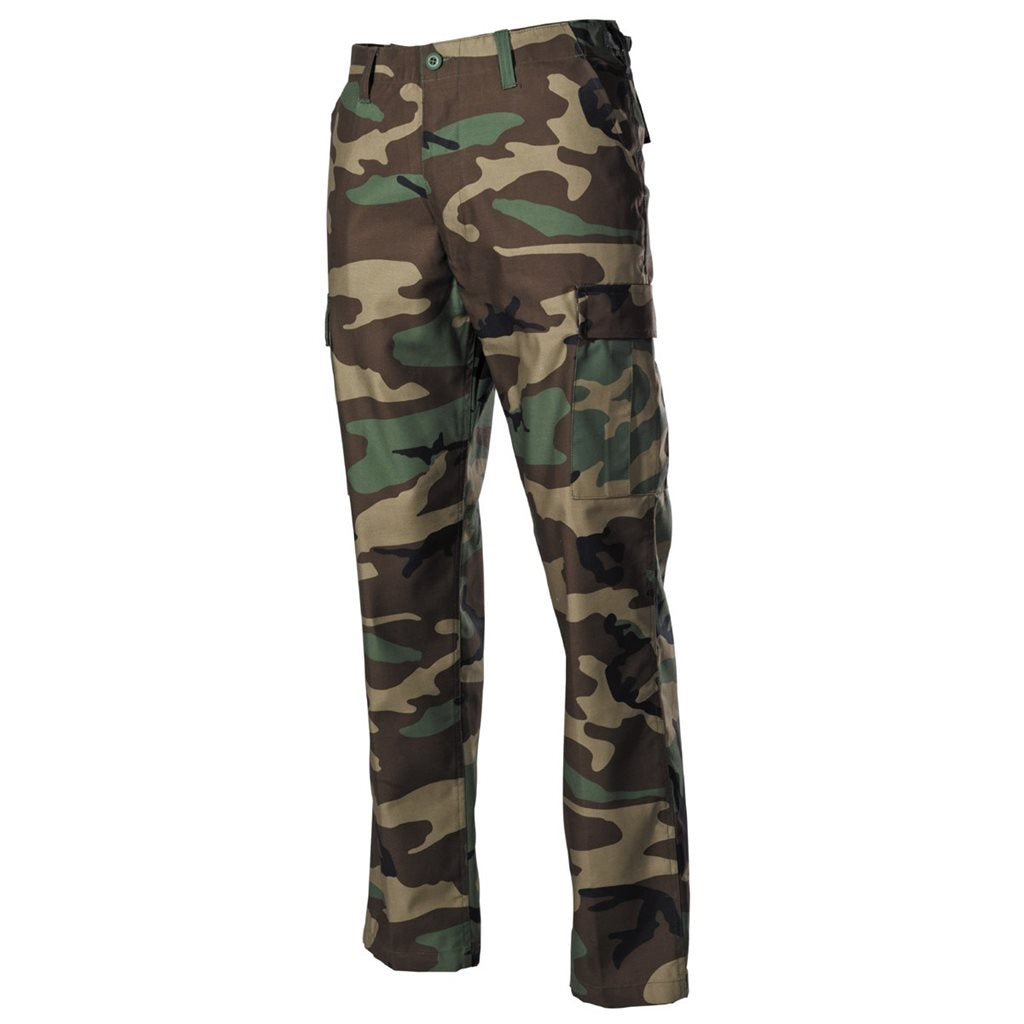 Pantalones BDU corte US camuflaje Woodland 65% poliéster 35% algodón
