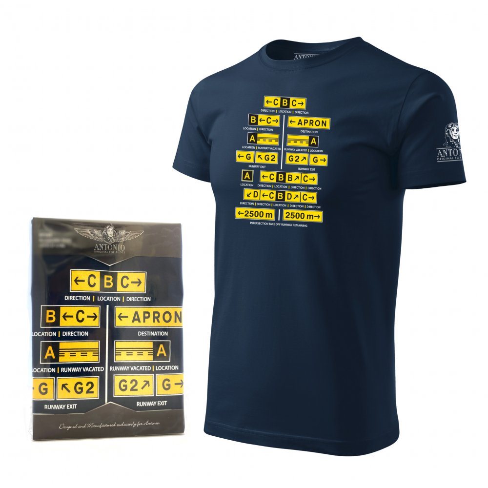 Camiseta azul MARKING con señalización de pista de aeropuerto, manga corta