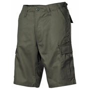 Pantalones cortos BDU verdes con bolsillos laterales, 65% poliéster 35% algodon