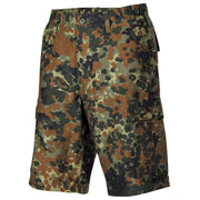Pantalones cortos US corte BDU Flecktarn, 65% poliéster 35% algodón, bolsillos laterales