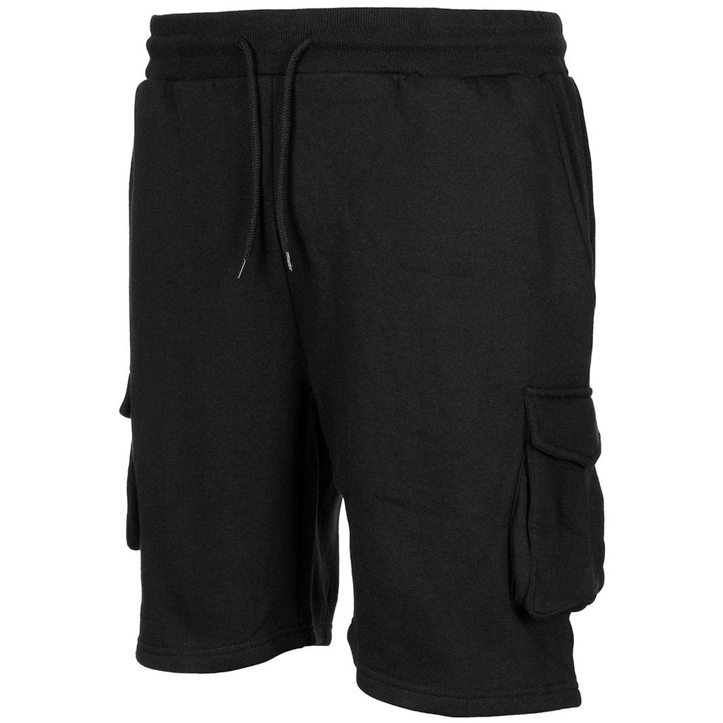 Pantalones cortos jogger negros con cintura elástica, cordón y cinco bolsillos
