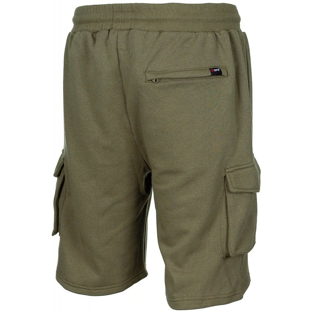Shorts jogger verdes de tejido elástico con cintura elástica, cordón y cinco bolsillos