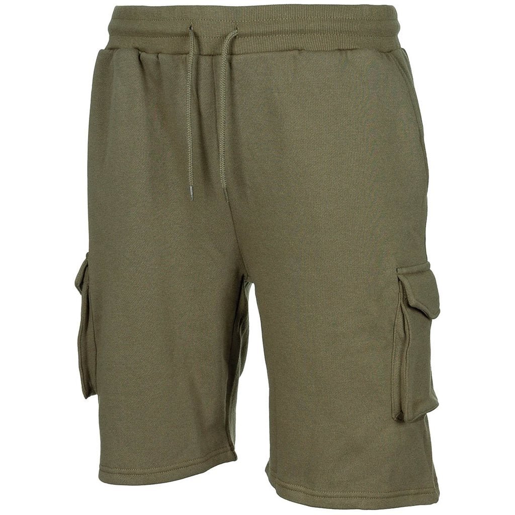 Shorts jogger verdes de tejido elástico con cintura elástica, cordón y cinco bolsillos
