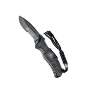 Navaja plegable USMC REAPER negra, hoja combinada, acero 440, mango nylon gomado, longitud 21 cm
