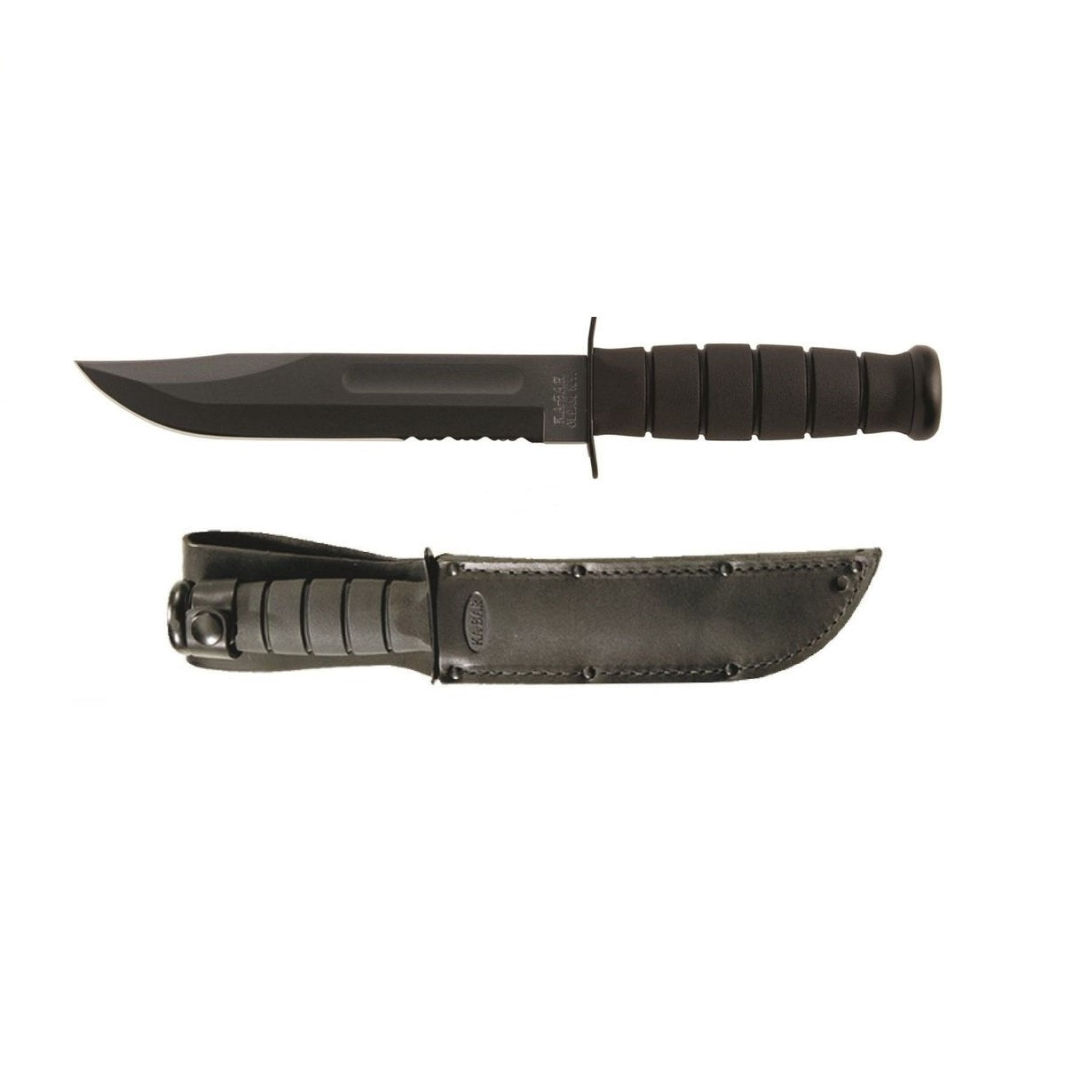 Cuchillo de combate KA-BAR con filo parcialmente serrado y funda de plástico Foliage Green