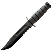 Cuchillo negro con hoja combinada y filo serrado, acero 1095, hoja 17,8 cm, longitud total 30,2 cm