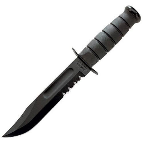 Cuchillo negro con hoja combinada y filo serrado, acero 1095, hoja 17,8 cm, longitud total 30,2 cm
