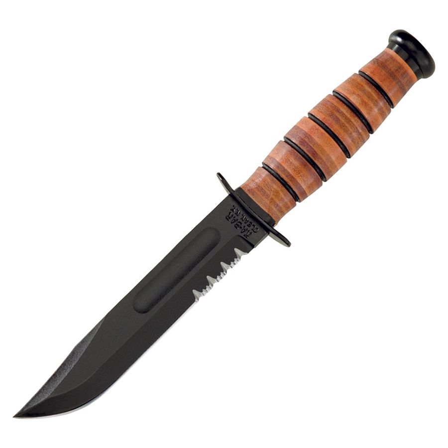 Cuchillo U.S.ARMY negro con hoja dentada, acero carbono 1095