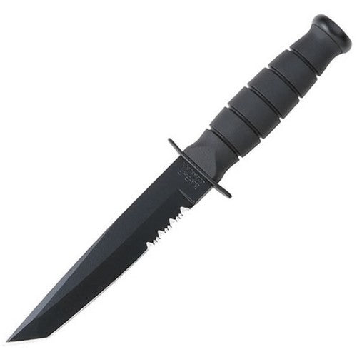 Cuchillo KA-BAR reducido negro con hoja tipo tanto y filo parcialmente serrado