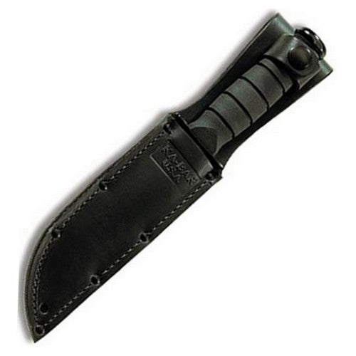Cuchillo Fighting/Utility Short negro, hoja lisa con funda de cuero negra