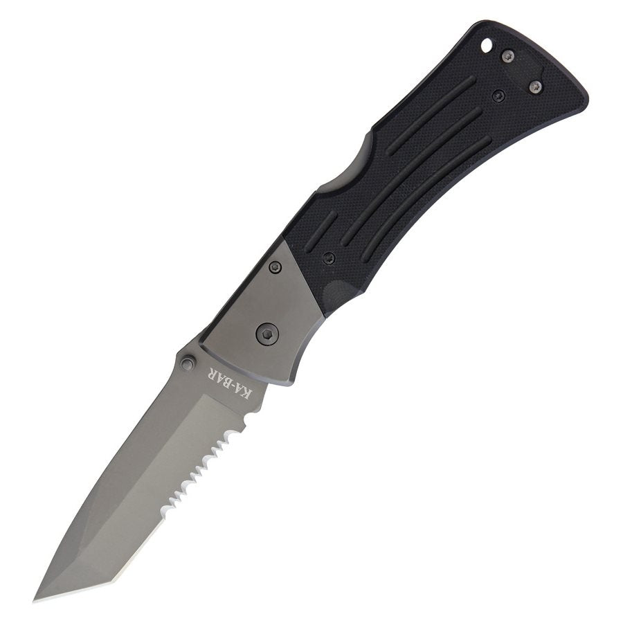 Navaja plegable G10 MULE TANTO negra con hoja tanto combinada y filo dentado