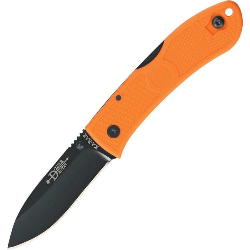 Navaja plegable KA-BAR Dozier Hunter negra y naranja con hoja lisa, diseñada por Bob Dozier