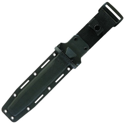Cuchillo USMC negro con hoja recta de 17,8 cm y mango de cuero pulido