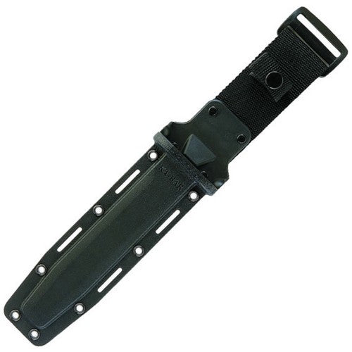 Cuchillo KA-BAR USMC negro con hoja parcialmente dentada y grabado USMC