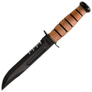 Cuchillo KA-BAR USMC negro con hoja parcialmente dentada y grabado USMC