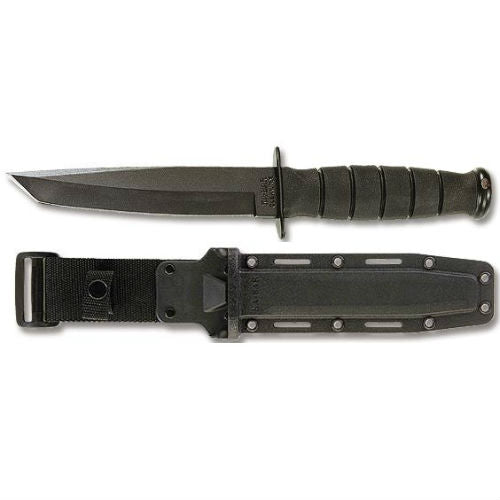 Cuchillo corto negro con hoja tanto y empuñadura ranurada