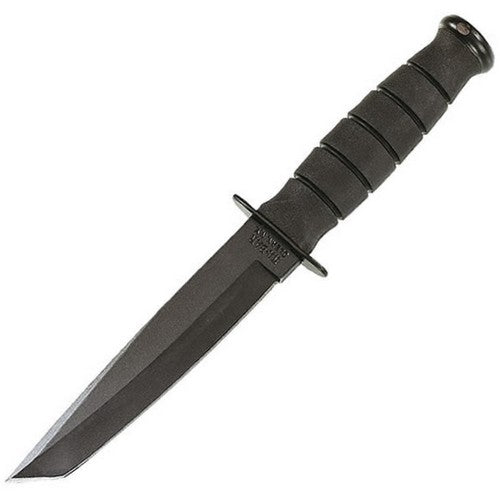 Cuchillo corto negro con hoja tanto y empuñadura ranurada
