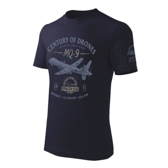 Camiseta azul oscuro con estampado del dron MQ-9 REAPER