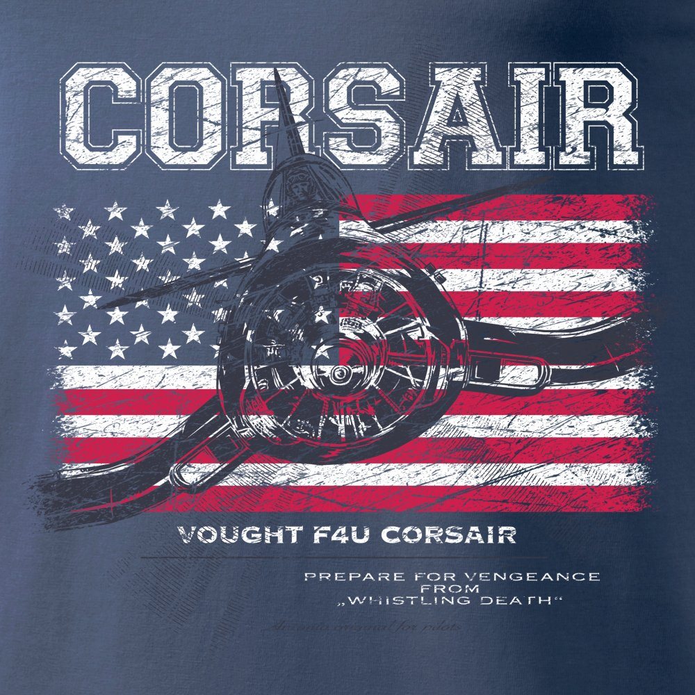 Camiseta azul con estampado del caza F4U Corsair