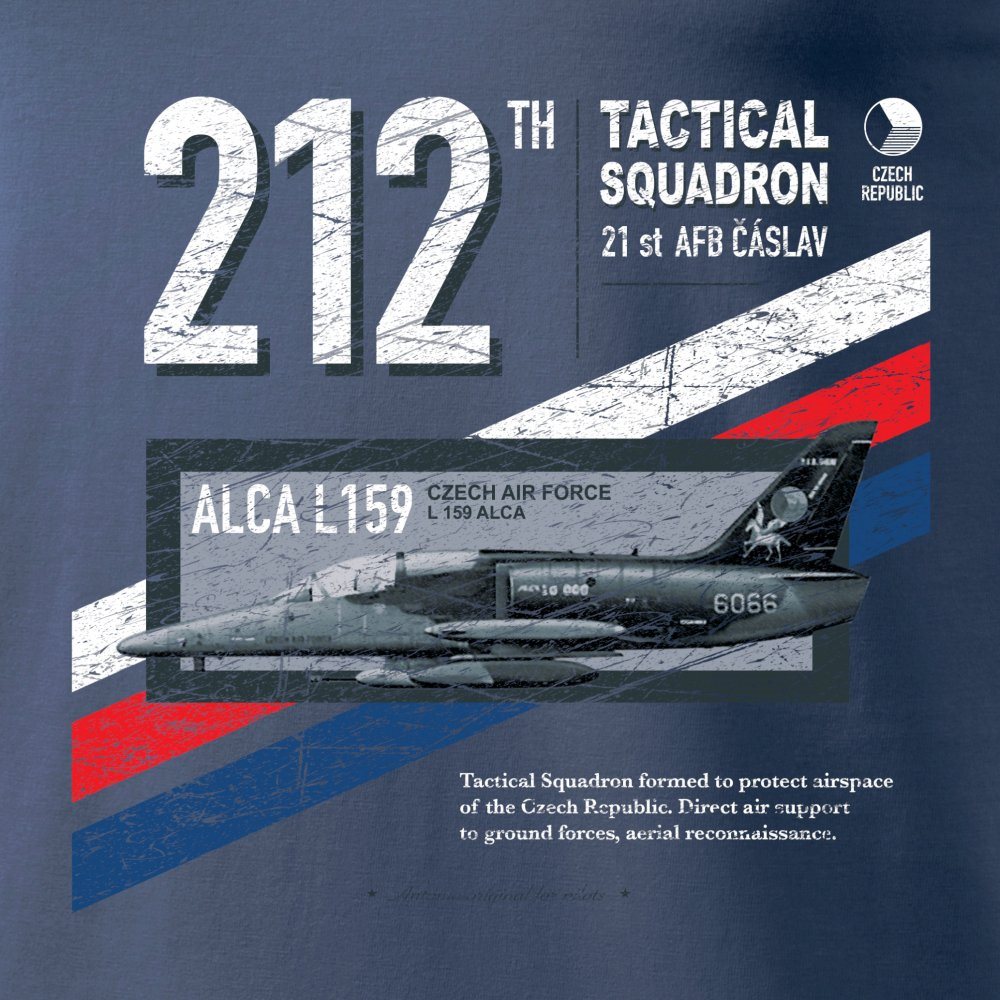 Camiseta azul con motivo del avión de combate checo L-159 ALCA