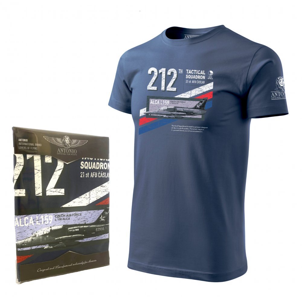 Camiseta azul con motivo del avión de combate checo L-159 ALCA
