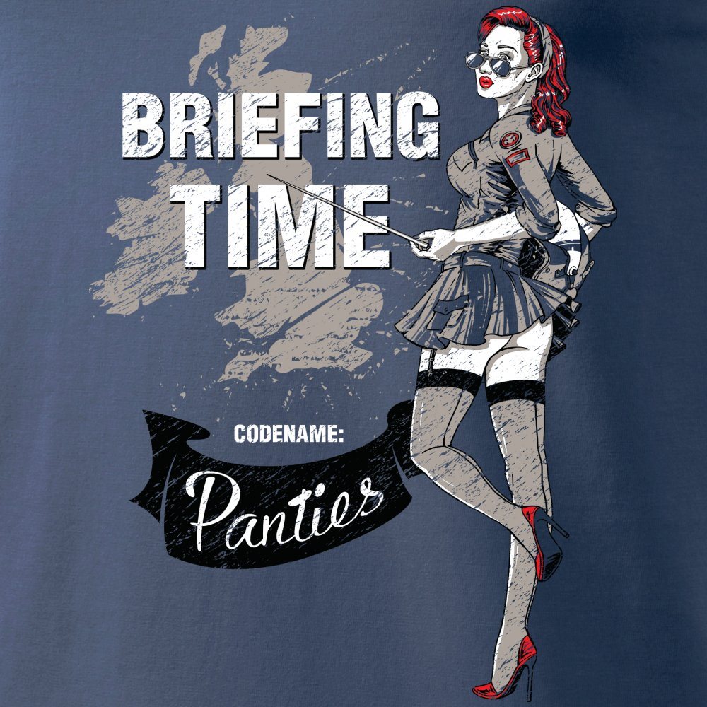Triko BRIEFING TIME MODRÉ - camiseta de algodón con estampado de misión