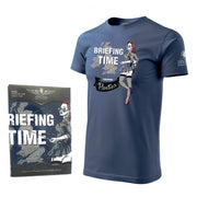 Triko BRIEFING TIME MODRÉ - camiseta de algodón con estampado de misión