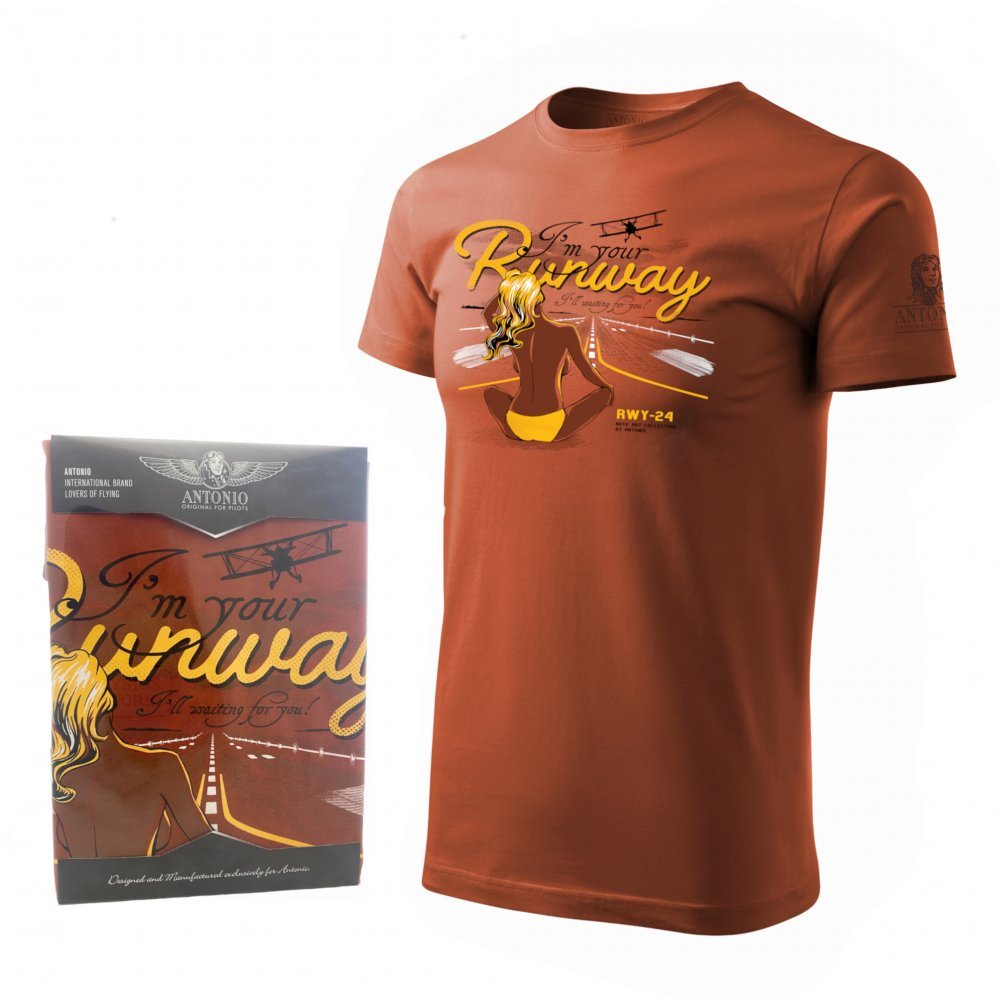 Camiseta roja RUNWAY con estampado de mujer en bikini sentada en pasarela