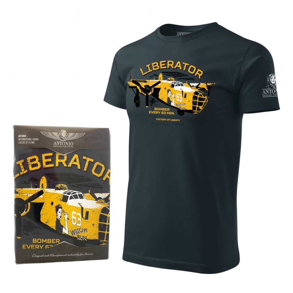 Camiseta gris IBERATOR WIOW RUN con motivo de la fábrica Willow Run (bombardero Liberator)