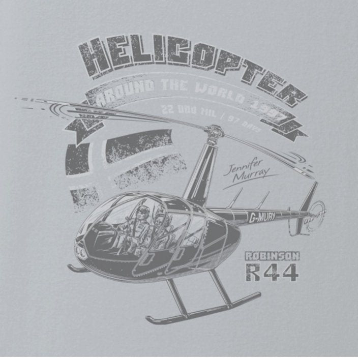 Camiseta mujer gris con helicóptero ROBINSON R-44 y homenaje a Jennifer Murray