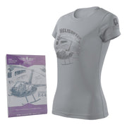 Camiseta mujer gris con helicóptero ROBINSON R-44 y homenaje a Jennifer Murray