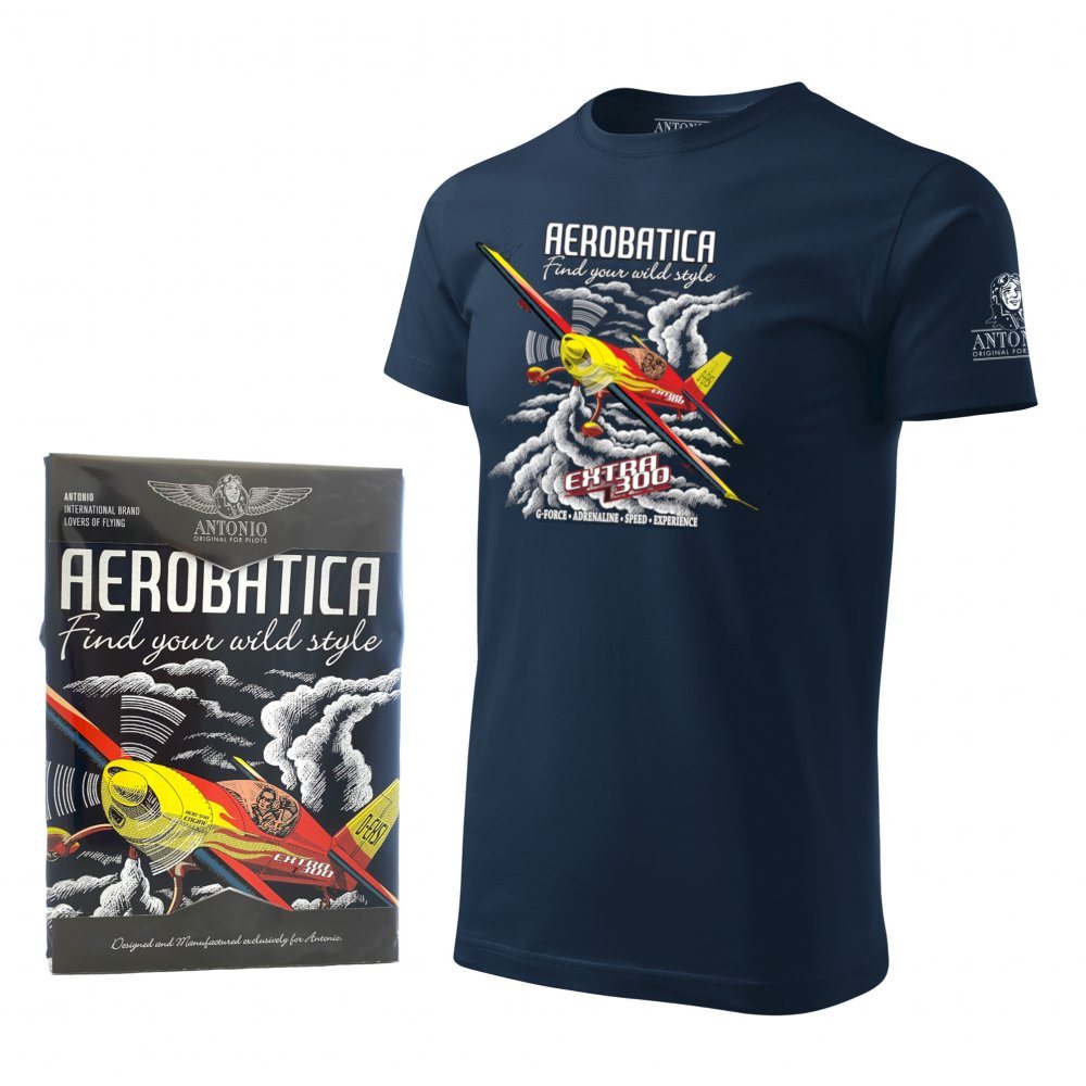 Camiseta EXTRA 300 azul con motivo del avión acrobático Extra 300