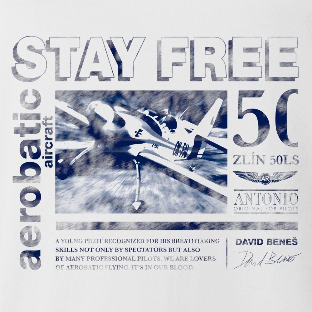 Camiseta blanca STAY FREE con motivo Zlín Z-50 LS