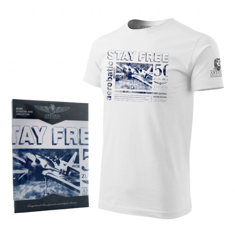 Camiseta blanca STAY FREE con motivo Zlín Z-50 LS