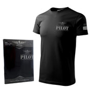 Camiseta negra de manga corta con estampado 'PILOT' estilo aviación