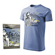 Camiseta azul con estampado del hidroavión PBY Catalina, algodón 200 g/m²